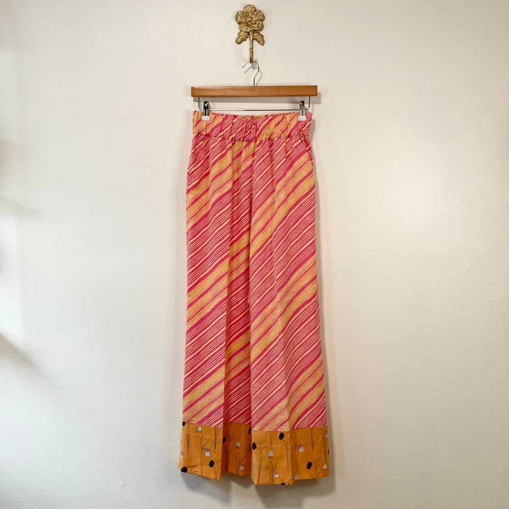Anthropologie Elevenses Watercolor Striped Tulip Wide-Leg Palazzo Pants Tencel
